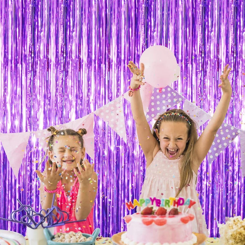 GOER 3.2 ft x 8.2 ft Metallic Tinsel Foil Fringe Curtains Party Photo Backdrop Party Streamers for Halloween Birthday,Graduation,New Year Eve Decorations (5 Packs,Purple) - Image 4